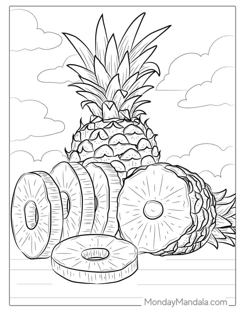 Pineapple coloring page free pdf printables