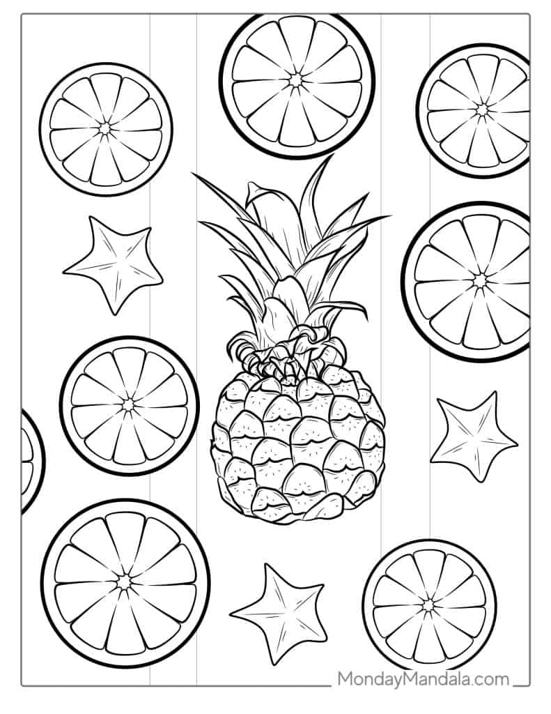 Pineapple coloring page free pdf printables