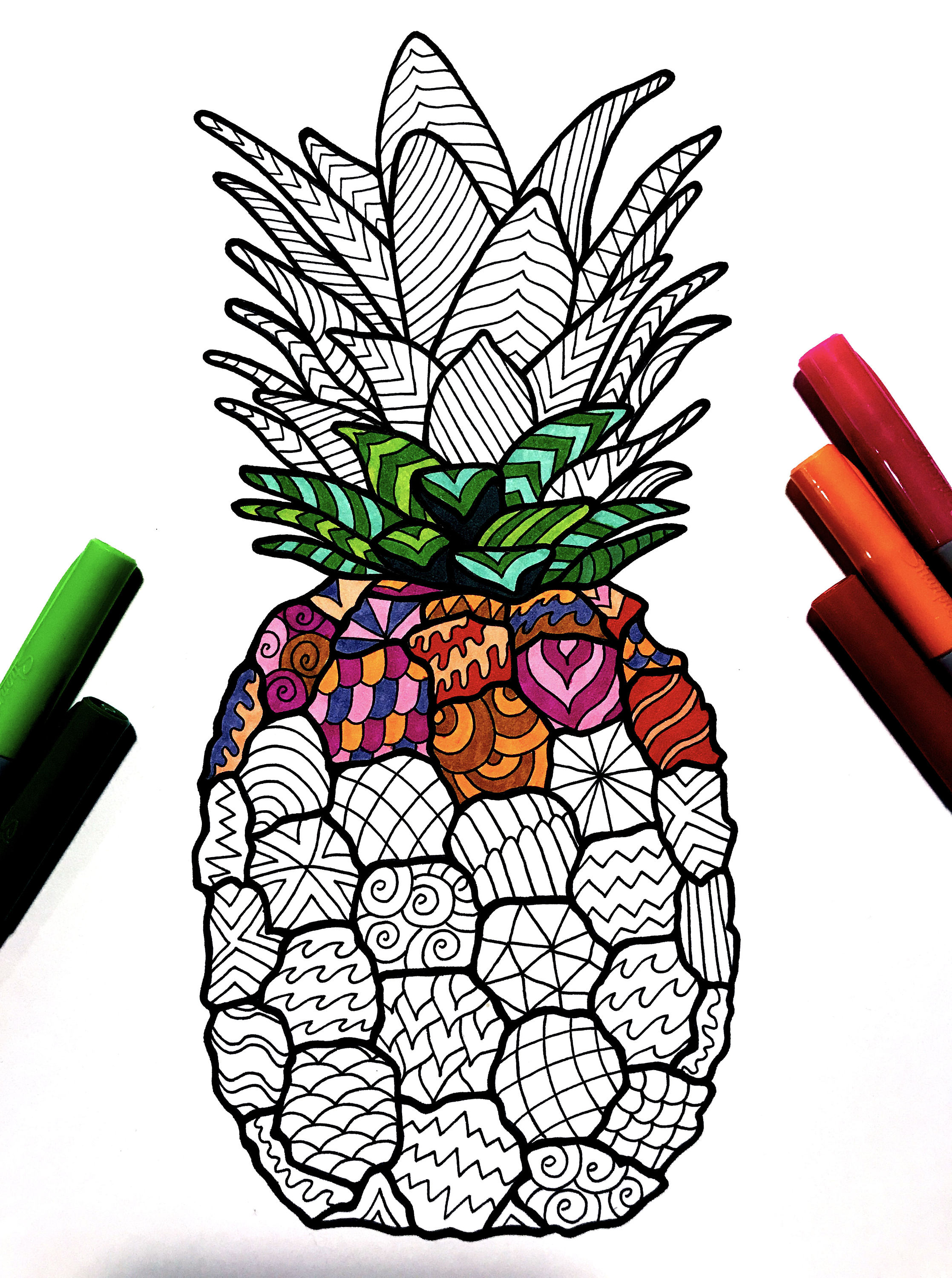 Pineapple pdf fruit coloring page