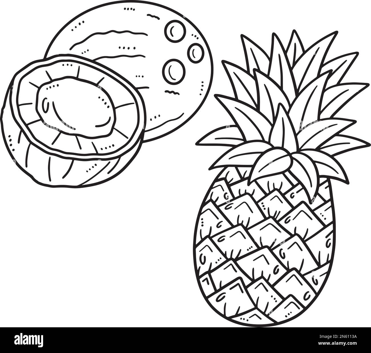 Coconut and pineapple isolated coloring page stock vector image art