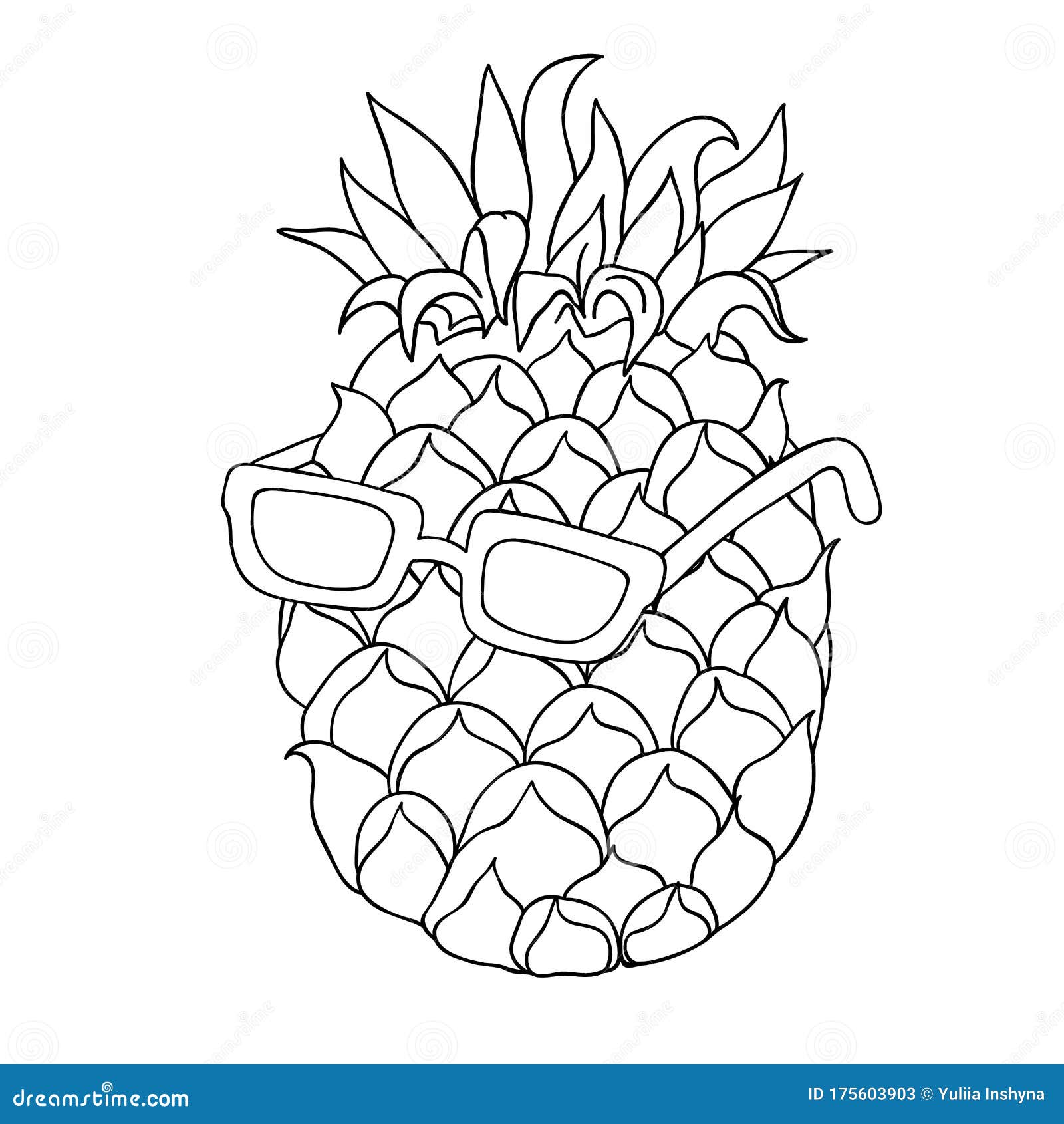 Hipster pineapple coloring page doodle illustration pineapple outline tropical fruit vector illustration stock vector