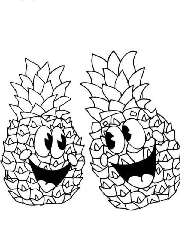 Cartoon pineapples coloring page