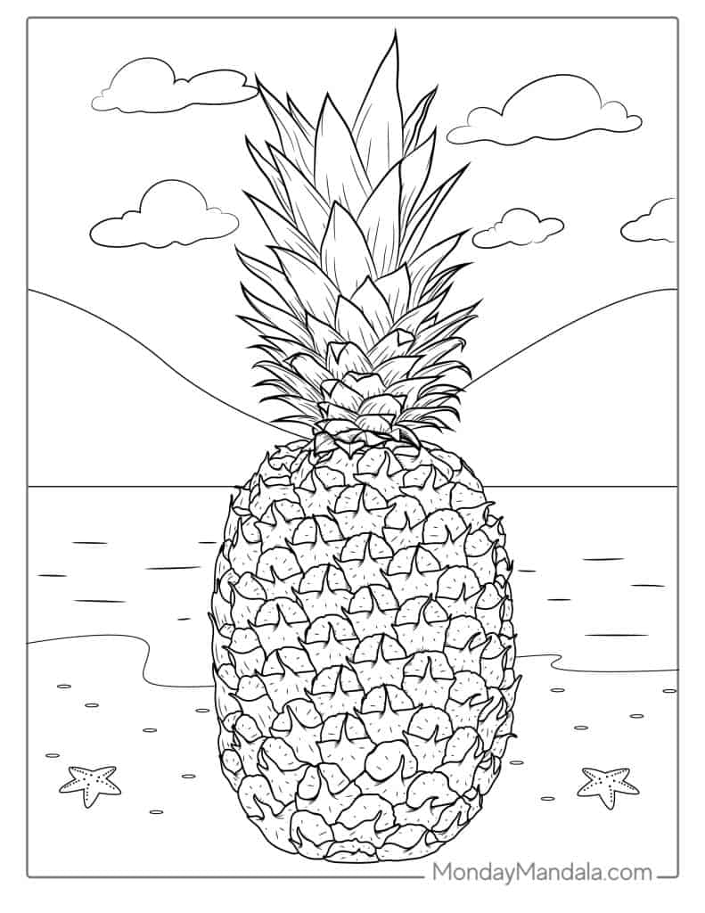 Pineapple coloring page free pdf printables