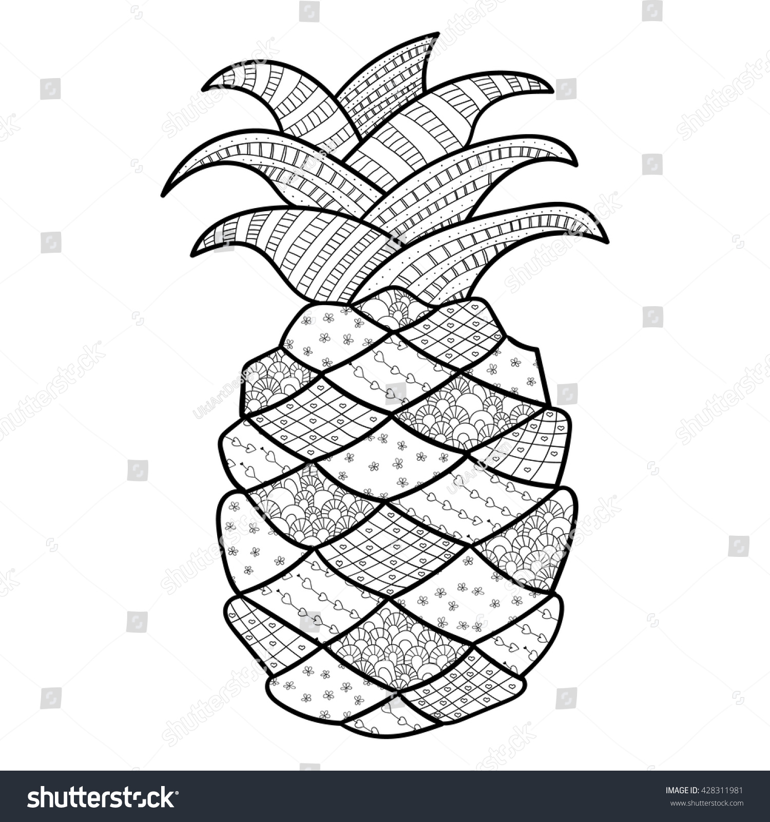 Adult coloring page cute pineapple vector stock vector royalty free
