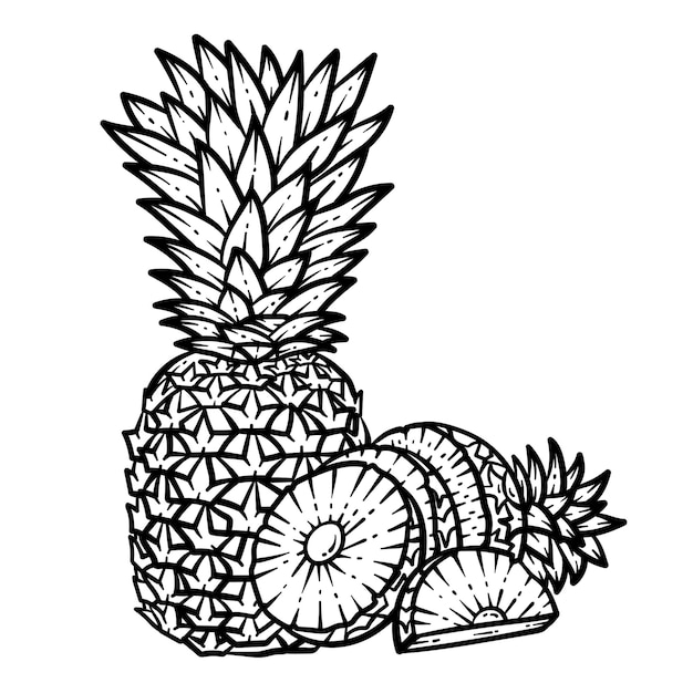 Premium vector summer pineapple line art coloring page for adult