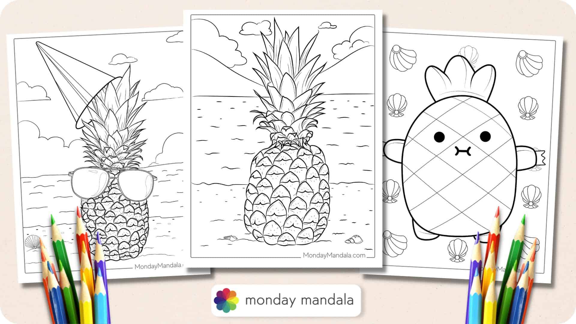 Pineapple coloring page free pdf printables