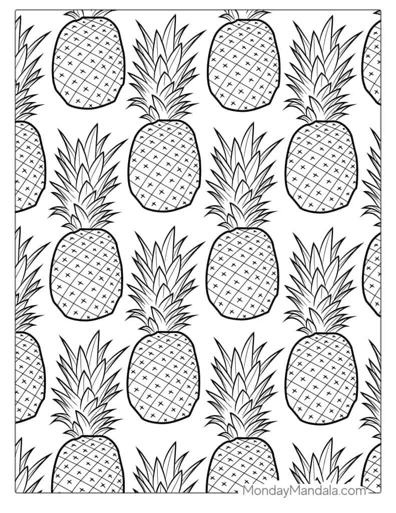 Pineapple coloring page free pdf printables