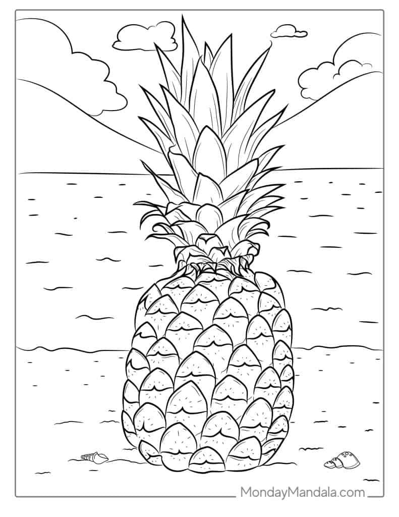 Pineapple coloring page free pdf printables