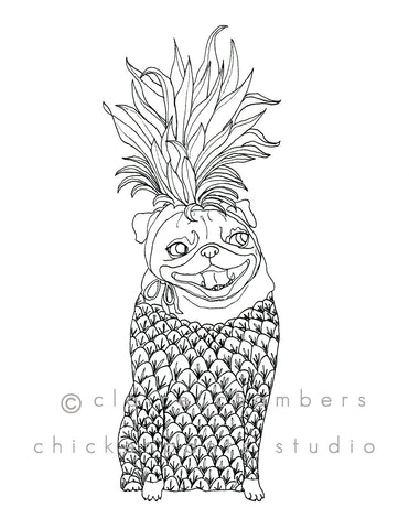 Pineapple pug downloadable coloring page