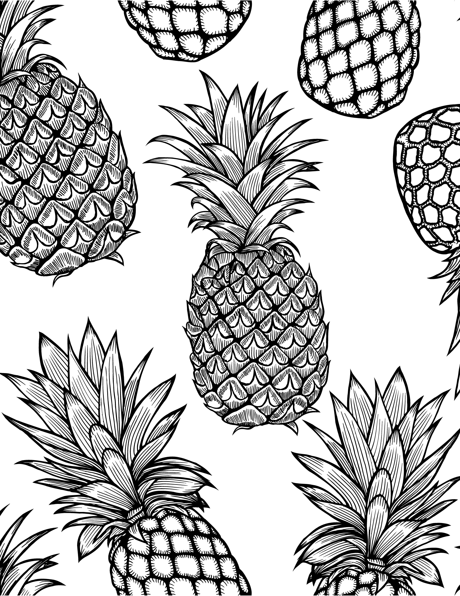 Free printable pineapple coloring pages for kids and adults