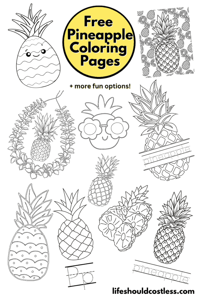 Pineapple coloring pages free printable pdf templates