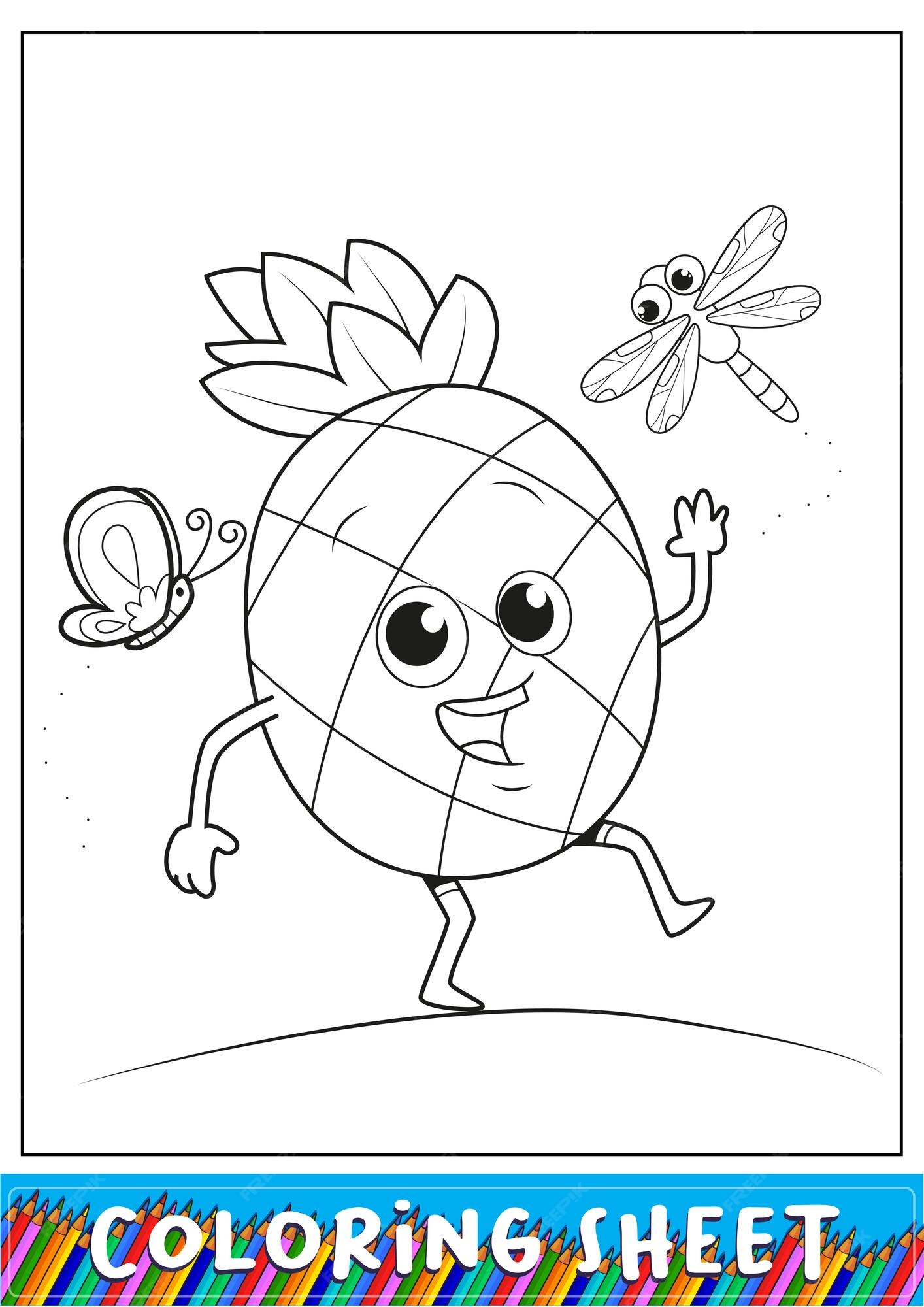 Premium vector cute pineapple coloring sheet for kids