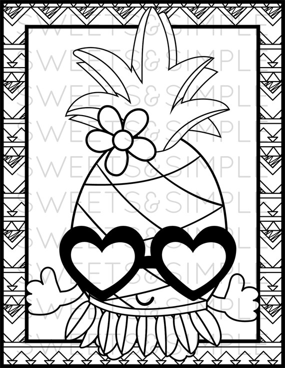 Pineapple cutie coloring page pineapple coloring sheet summer printable instant download