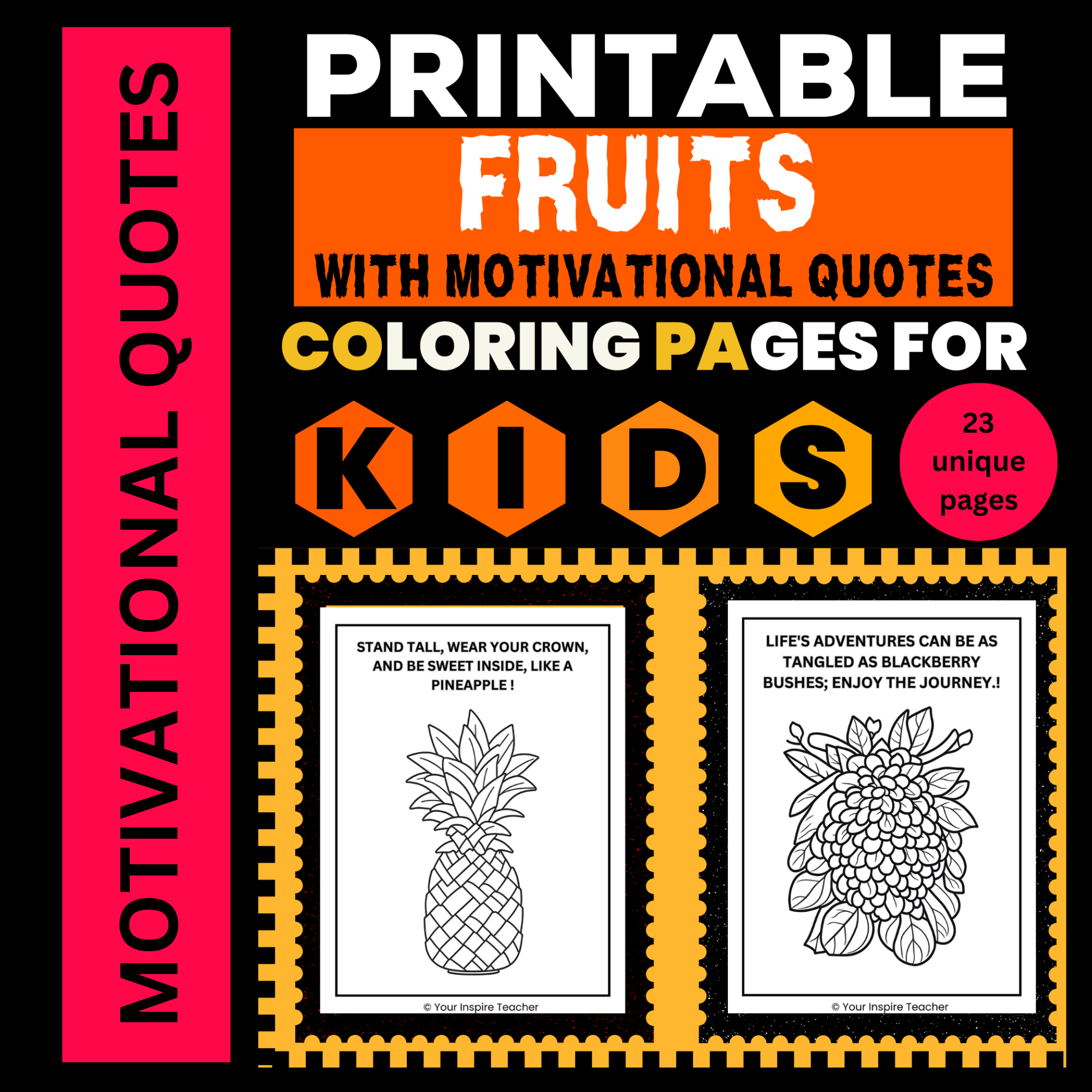 Unique and cute fruits coloring pages with inspirational quotes