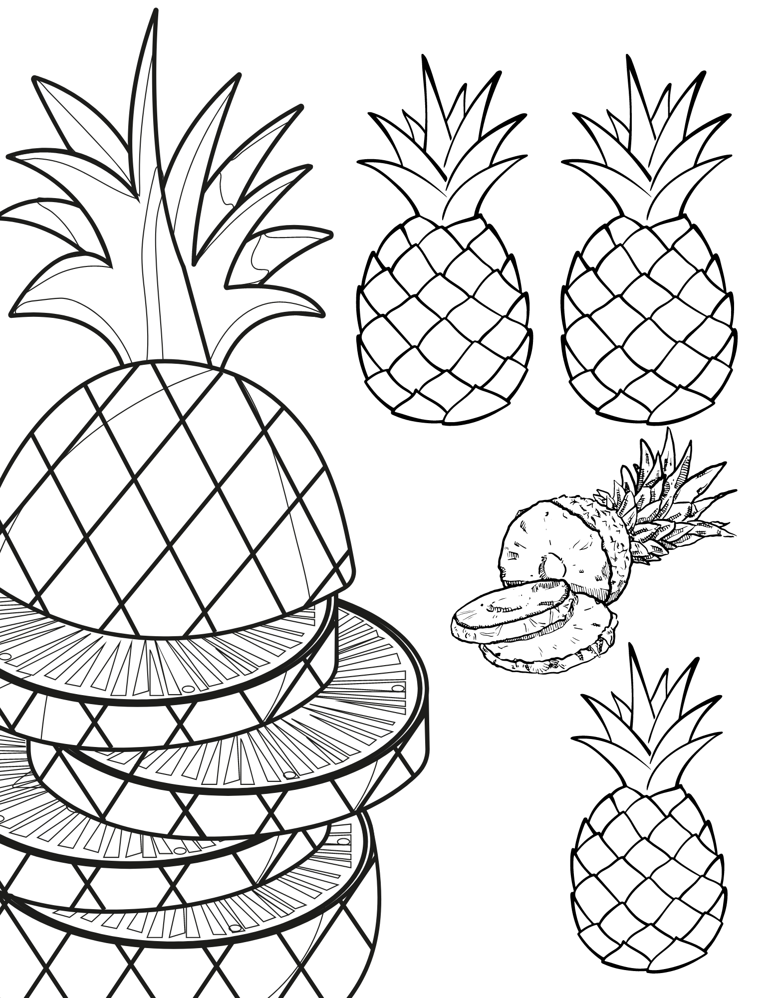 Free printable pineapple coloring pages for kids and adults