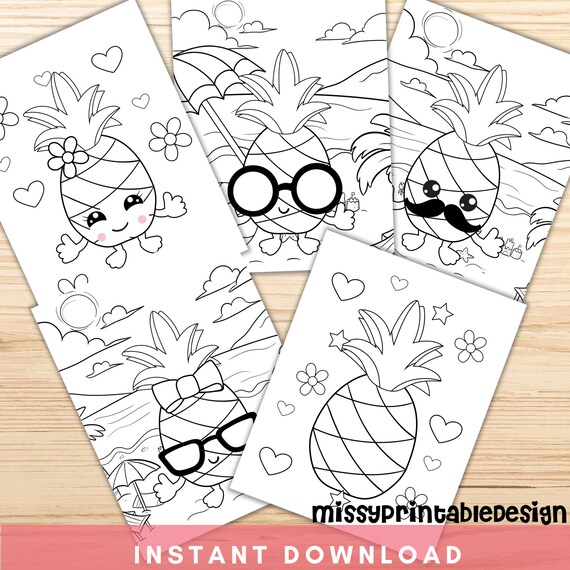 Kawaii pineapple coloring pages for kids printable pineapple coloring pages pineapple activity kids coloring sheets