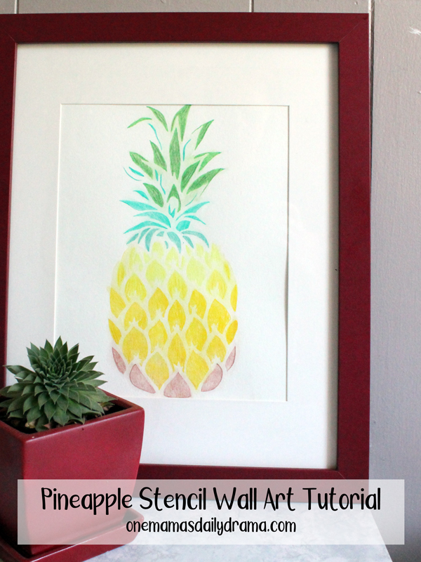 Pineapple stencil wall art tutorial watercolor home decor