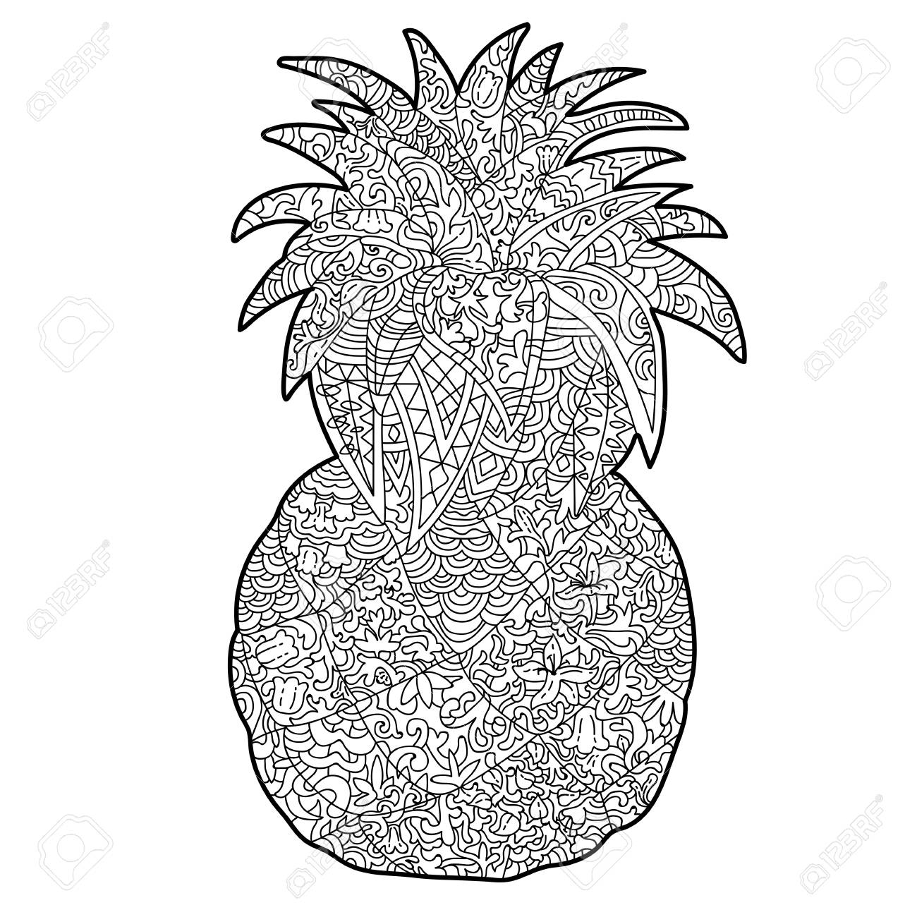 Anti stress pineapple coloring page with white patterns royalty free svg cliparts vectors and stock illustration image