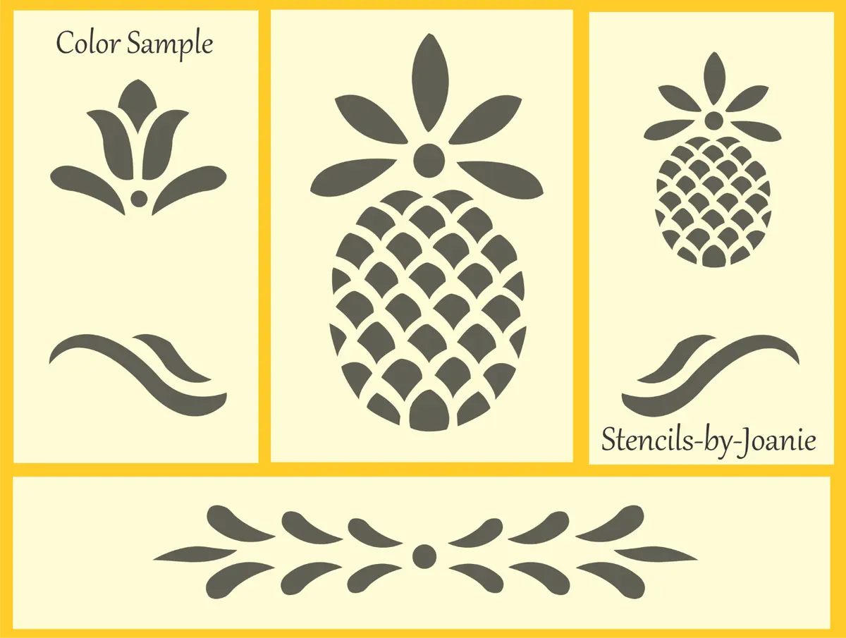 Stencil prim wele pineapple tulip folk art leaf motif border diy craft signs