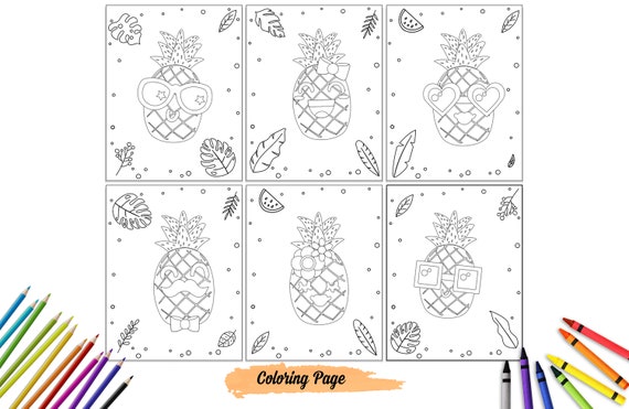 Pineapple coloring page digital coloring page printable coloring sheet instant download