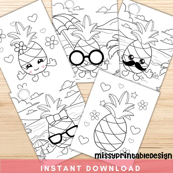 Kawaii pineapple coloring pages for kids printable pineapple coloring pages pineapple activity kids coloring sheets