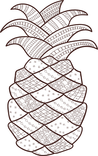 Pineapple adult coloring page whimsical line art stock illustration