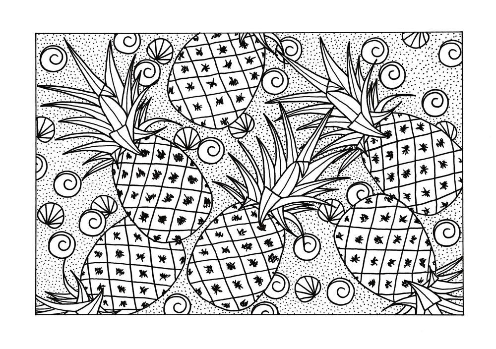 Abundance of pineapples adult coloring page