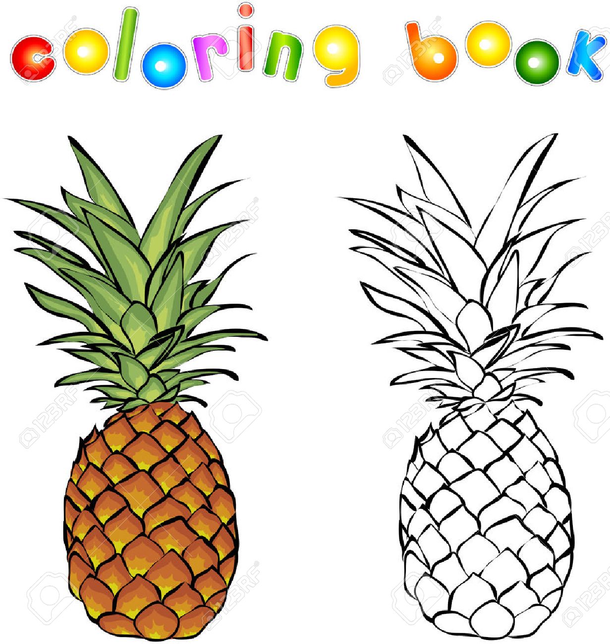 Cartoon pineapple coloring book vector illustration for children royalty free svg cliparts vectors and stock illustration image