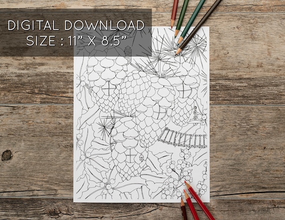 Pinecone fairy garden coloring page pine cone coloring page winter coloring page creative coloring pages instant download coloring pages