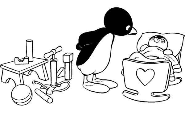 Pingu takes care of her sister pinga coloring page coloring sky