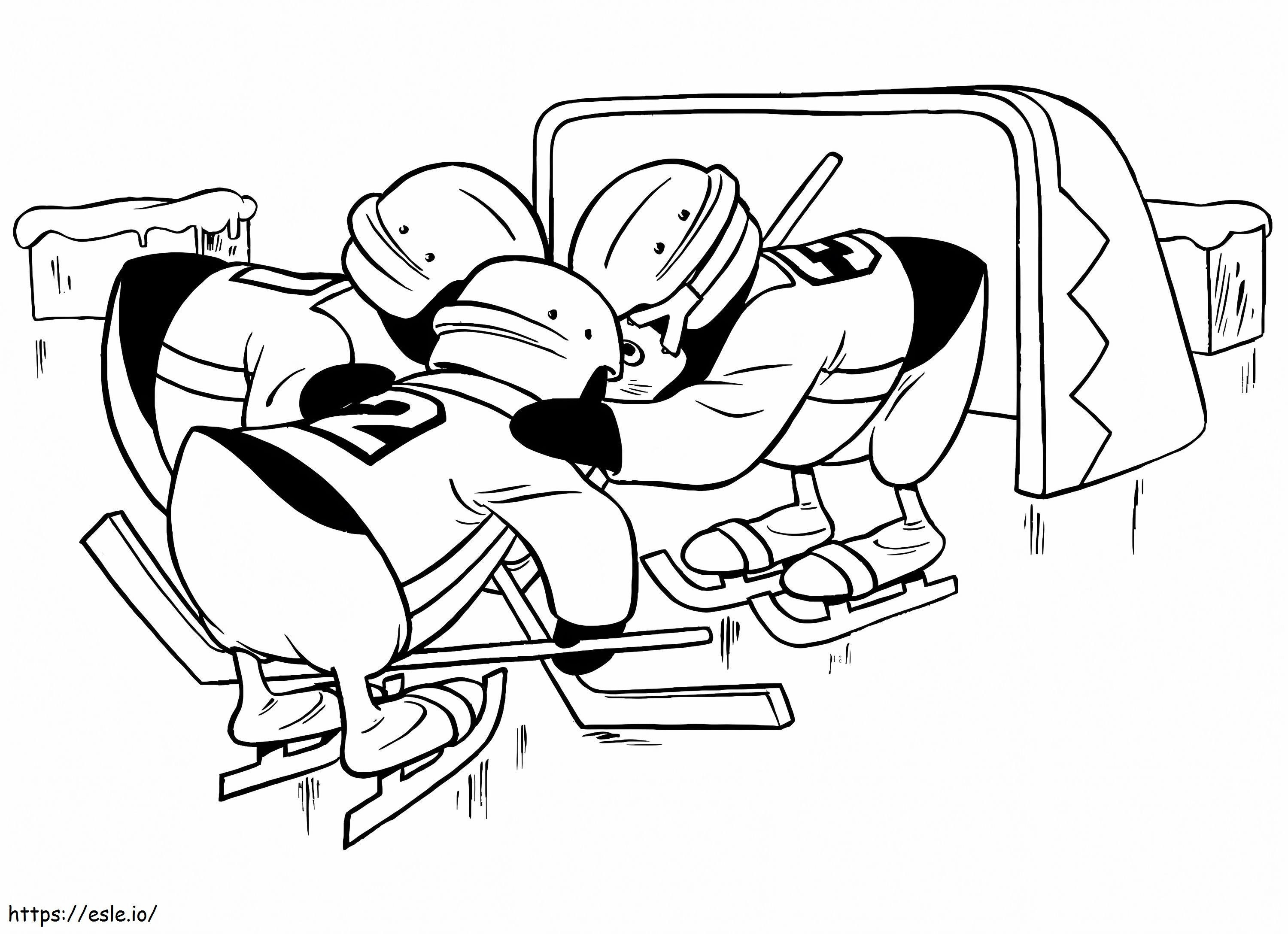 Pingu playing hockey coloring page