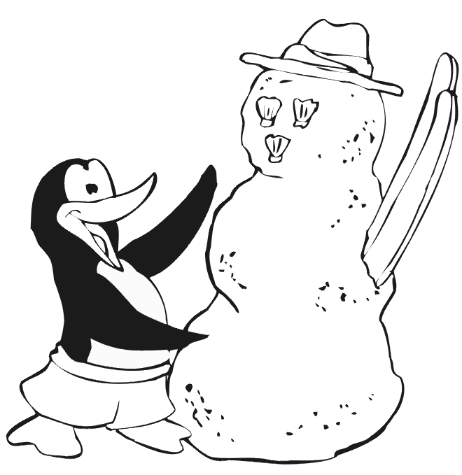 Penguin coloring page penguin making snowman