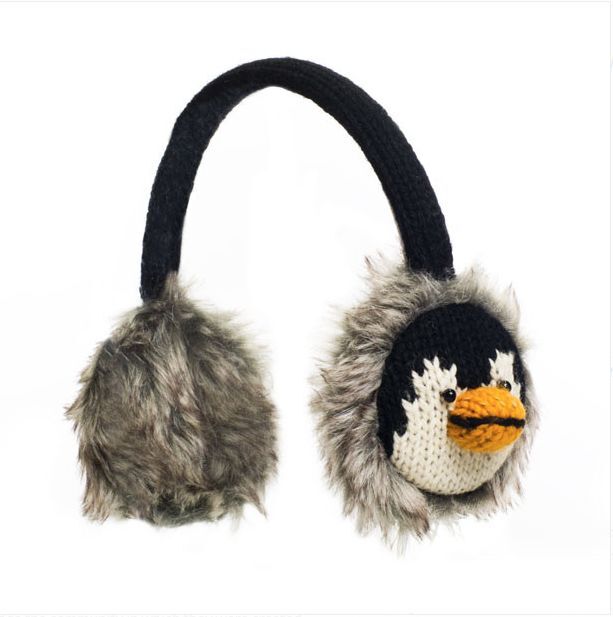 Adult penguin earmuffs ear muffs brown beak warmers