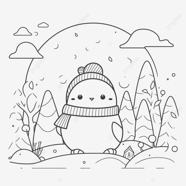 Dibujo de el lindo pingãino tã en un bosque invierno para colorear quema pãgina vector png dibujos dibujo de pingãino dibujo del bosque dibujo de ala png y vector para dcargar gratis