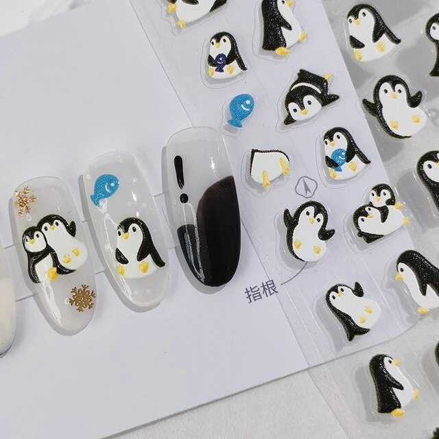 Cartoon cute penguin animals nail sticker love you adhesive d nail design art decorations accessories manicure