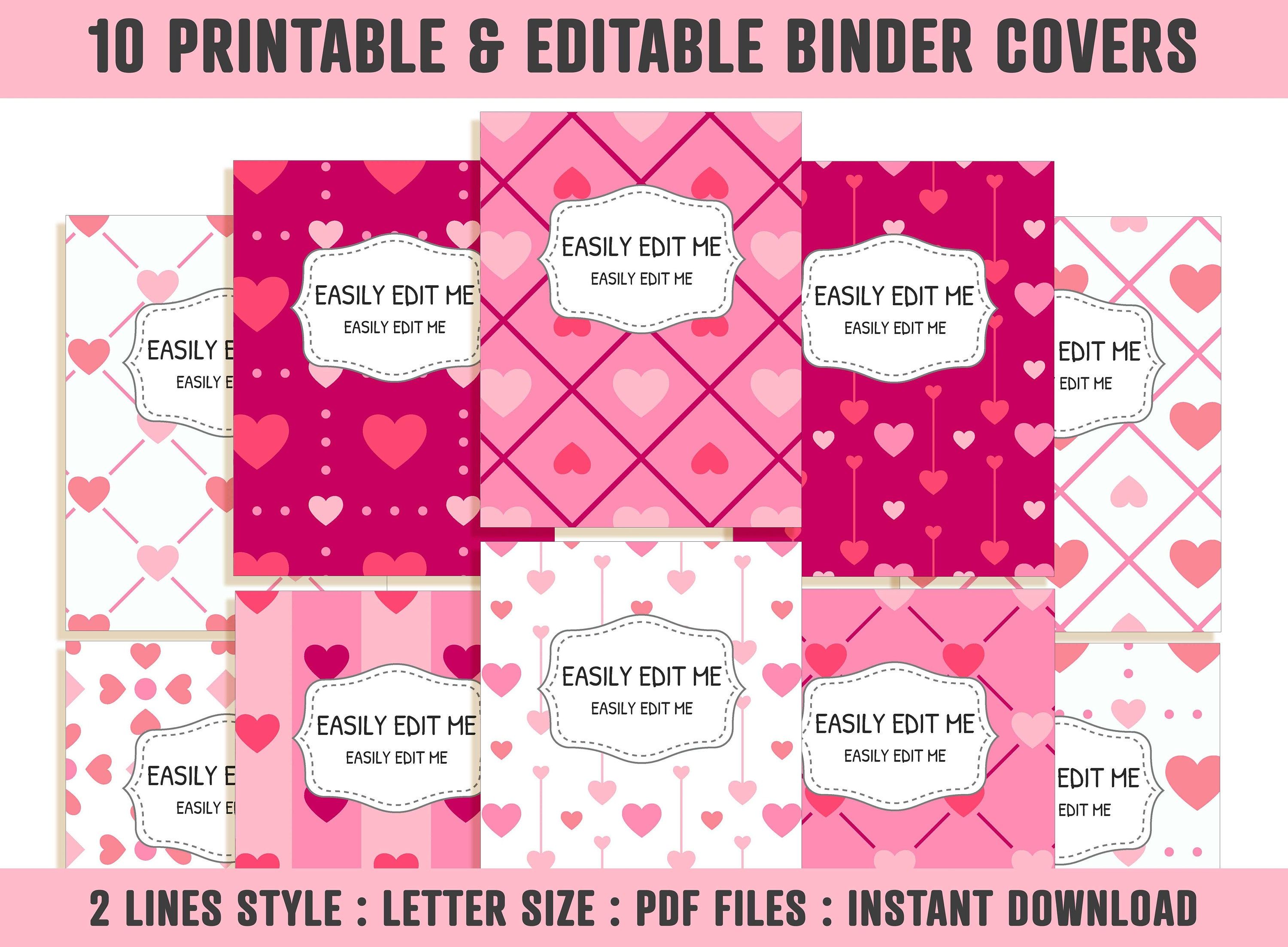 Binder cover pink printable editable binder
