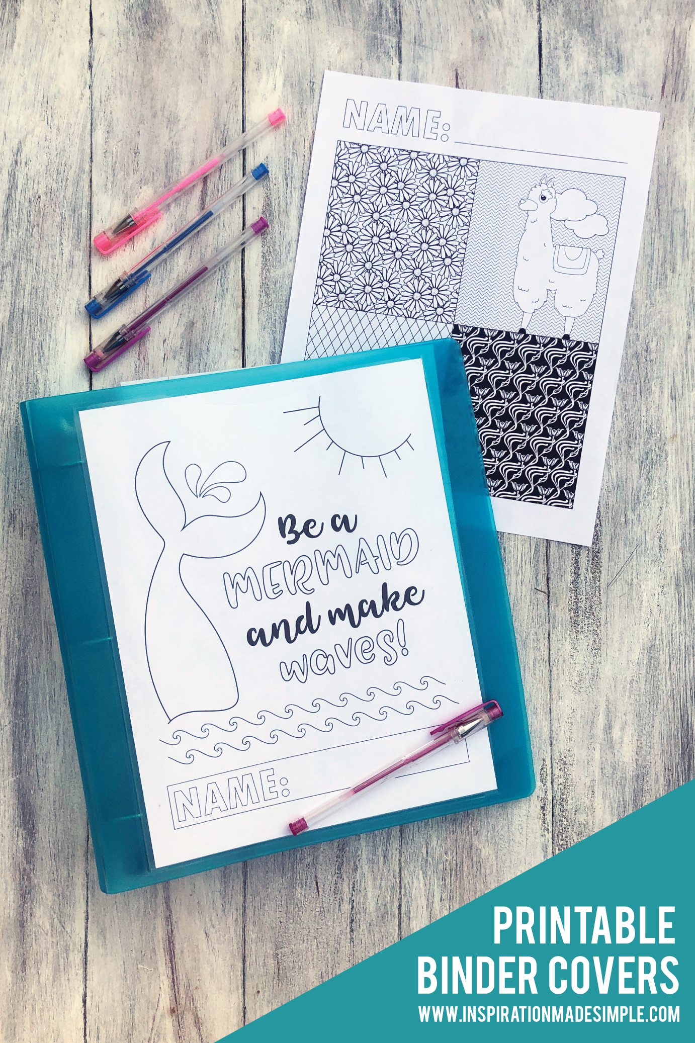 Printable coloring page binder covers