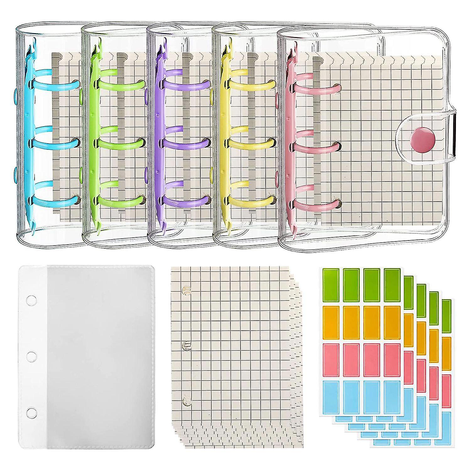 Pack mini transparent ring binder vers with binder inner papers storage bags label sticker bi