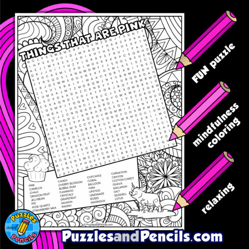 Things that are pink word search puzzle with coloring wordsearch made by teachers