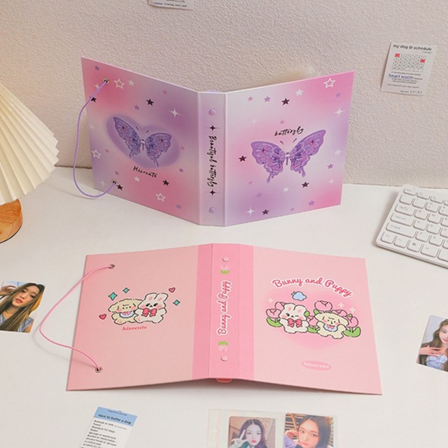 Kawaii pink a binder ring hard cover poition collect book journal refill looe leaf bandage potcard ticker organizer
