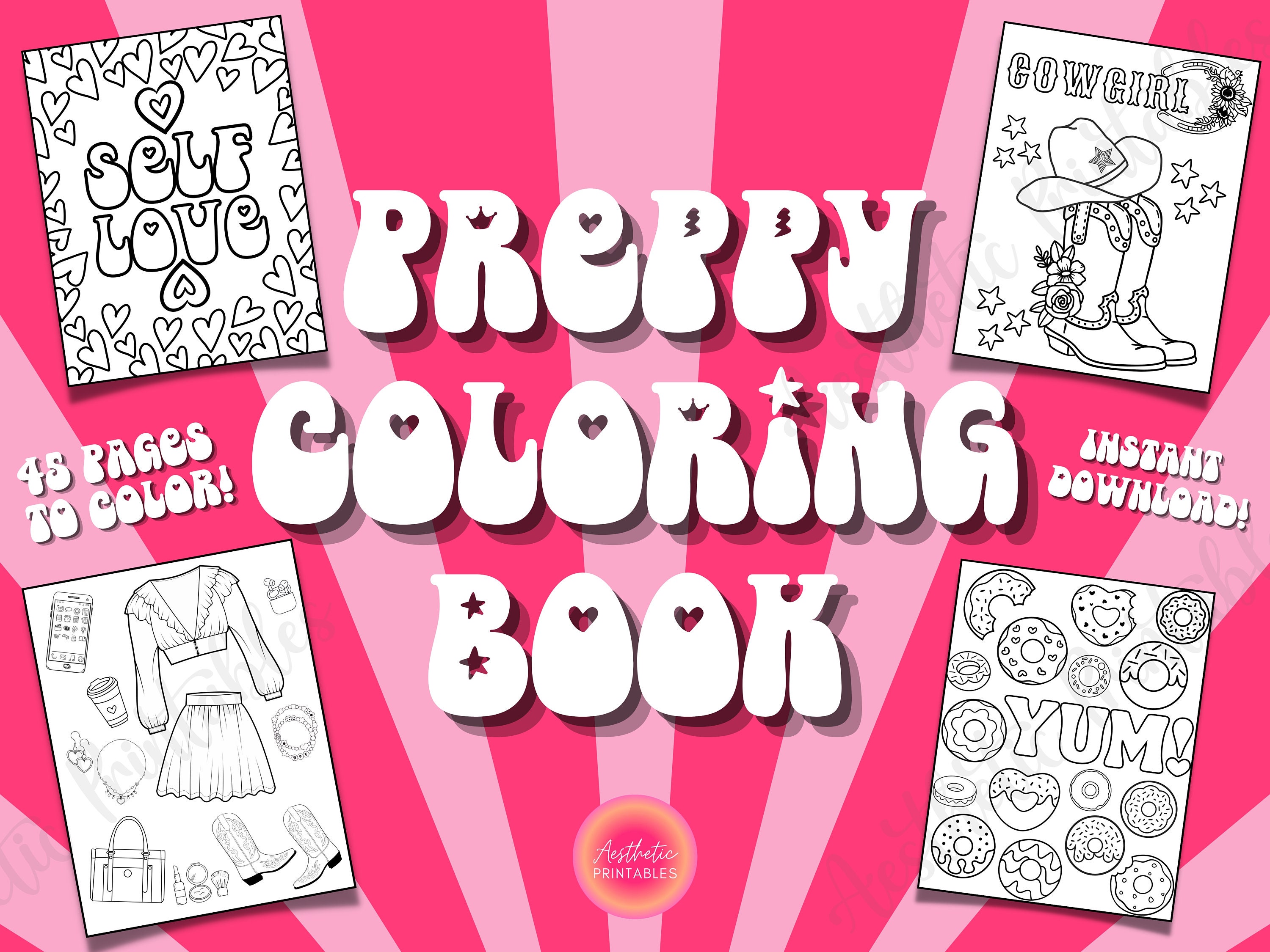 Preppy coloring pages preppy coloring book printable easy aesthetic coloring pages pdf coloring pages for teens procreate coloring