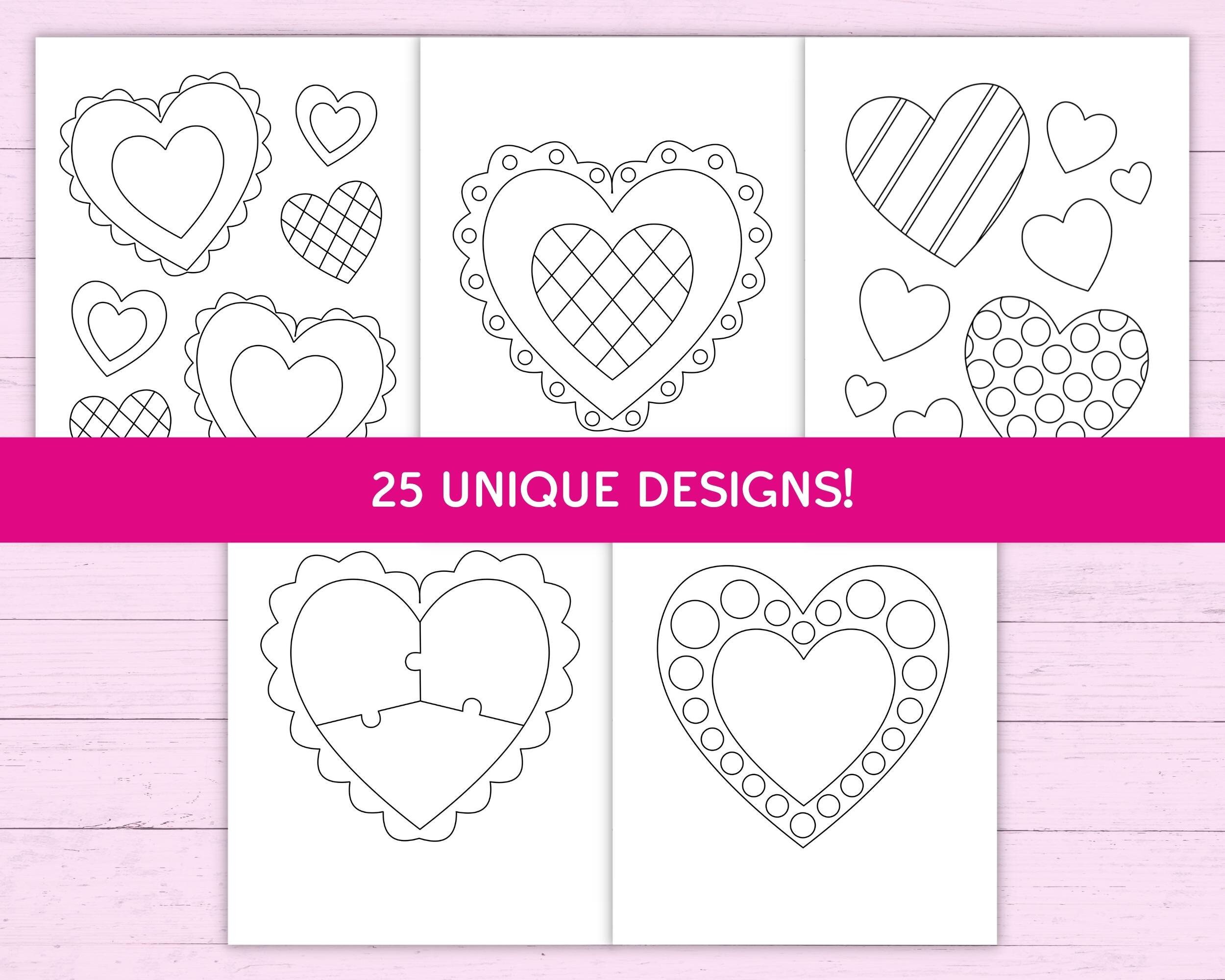 Heart coloring pages instant download pdf valentines day activity for kids printable coloring pages preschool kindergarten