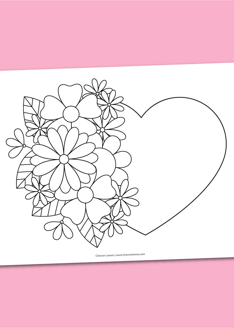 Printable heart with flowers coloring page