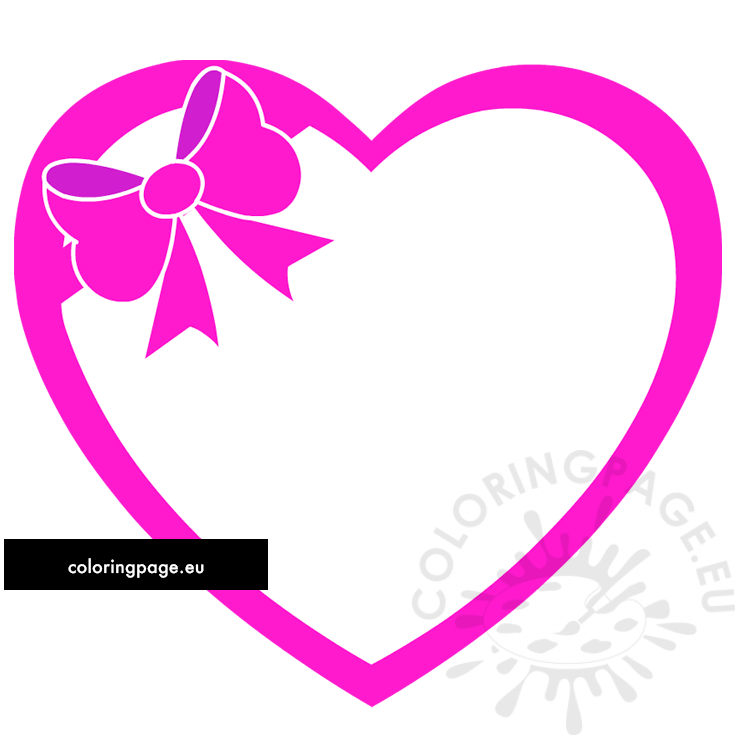 Pink heart with ribbon printable coloring page