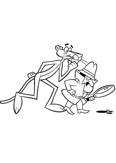 Drawing of pink panther with the detective coloring page