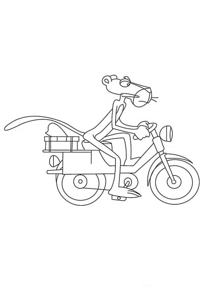 The pink panther rides a bicycle coloring page