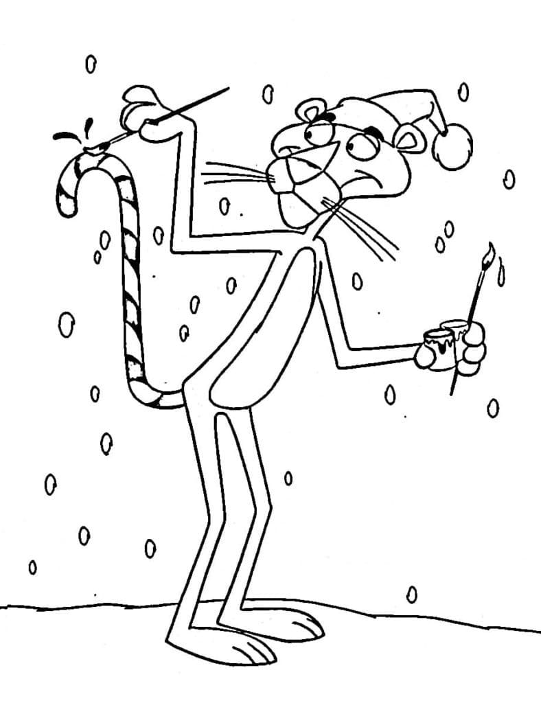 Pink panther on christmas coloring page