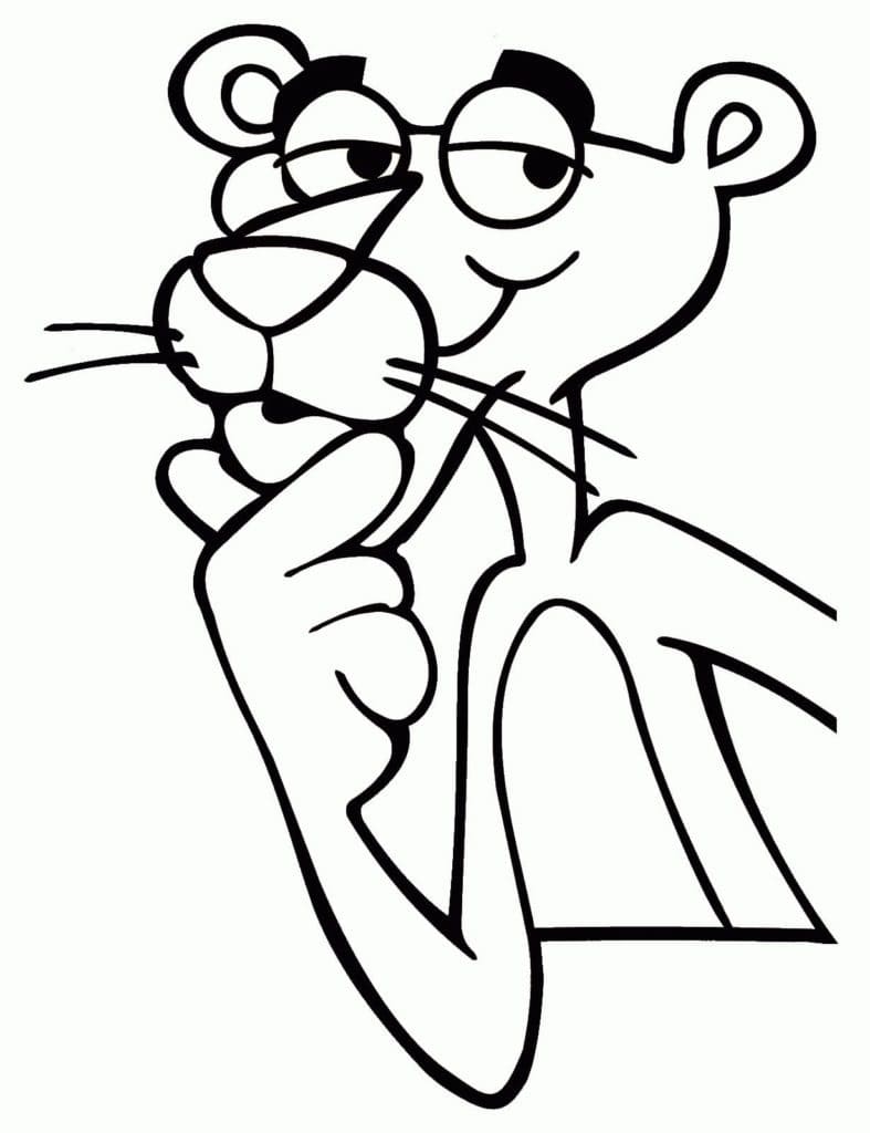 Pink panther is thinking coloring page