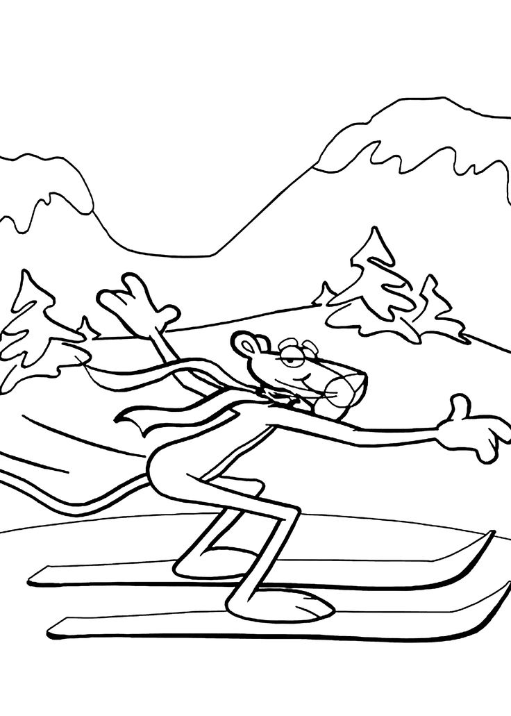 Pink panther skiing coloring pages for kids printable free