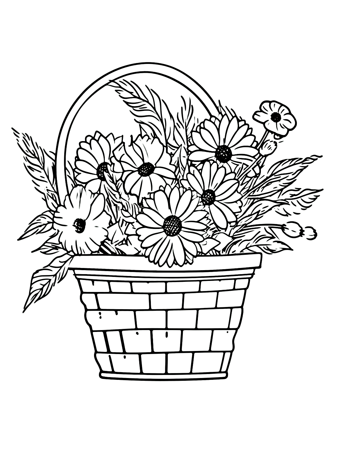 Flower basket coloring pages printable for free download